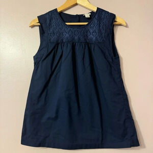 J.Crew Embroidered Windowpane Navy Blue Sleeveless Tank Womens Size  4